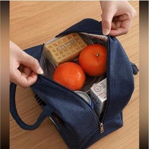 Insulated Denim Canvas Travel Lunch Cooler Bag Tote, Blue